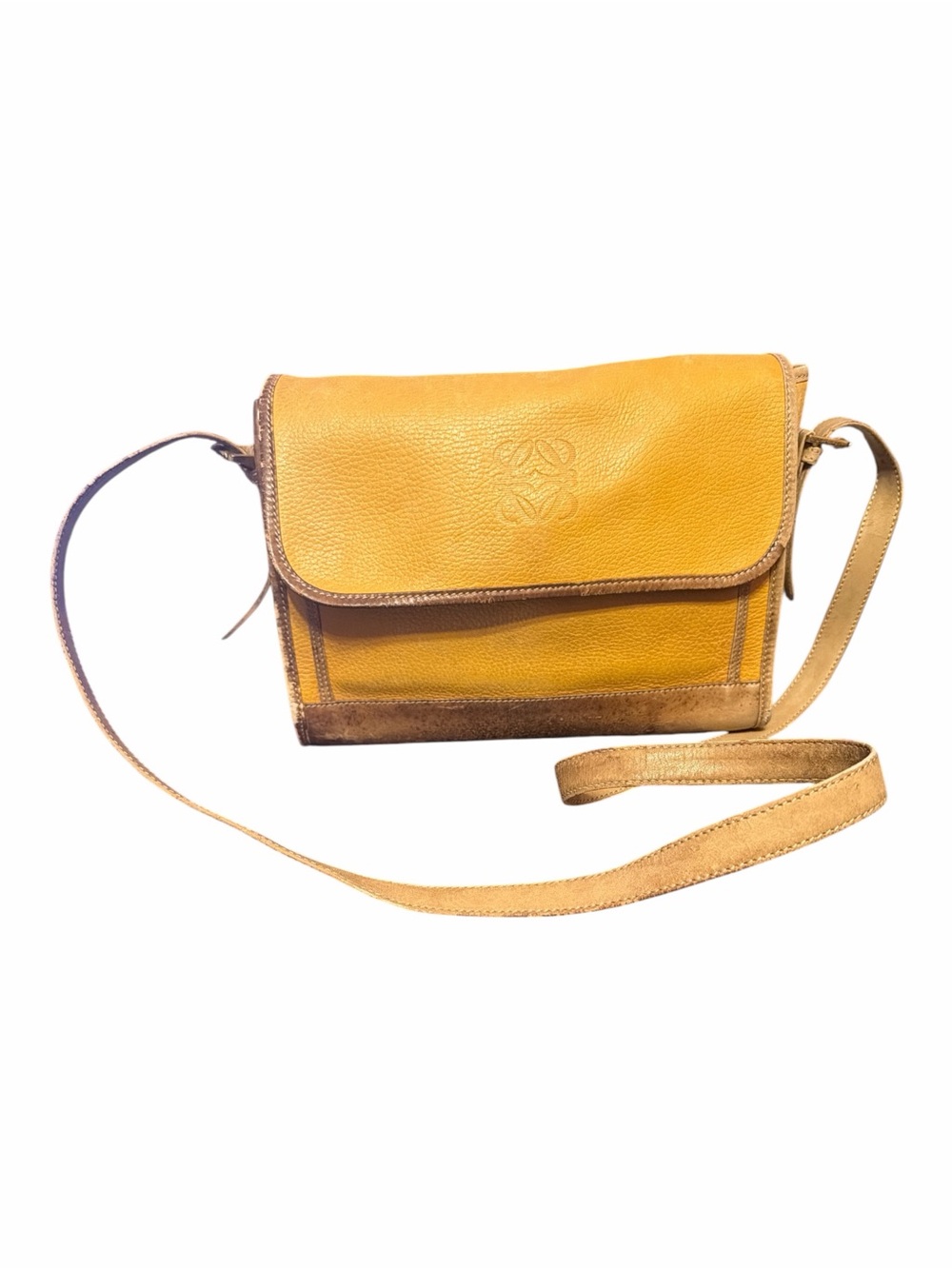 LOEWE Vintage Yellow Nappa Leather Flap Crossbody Messenger Bag